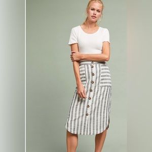 Anthropologie Maeve Chloe striped button front midi skirt